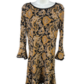 Michael Kors Women's Black/Gold Paisley 3/4 Bell Sleeve Shift Dress - M