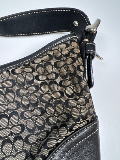 Coach Women's Black/Tan Leather Canvas Jacquard Mini Soho Hobo Shoulder Purse image 9