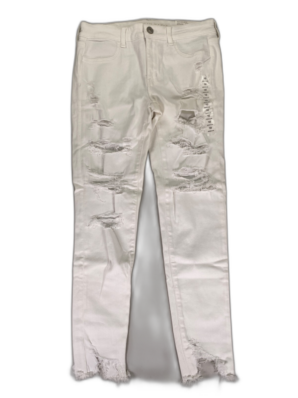 American Eagle Women's White Ripped Distressed Stretch Low Rise Jeans - 10