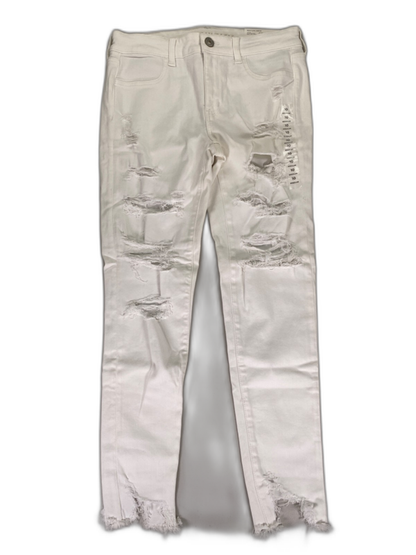 American Eagle Women's White Ripped Distressed Stretch Low Rise Jeans - 10