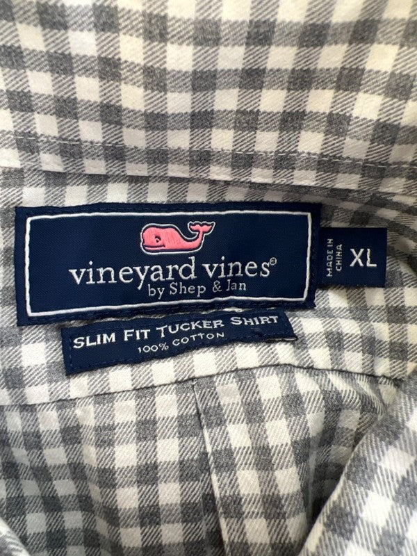 Vineyard Vines Men's Gray/White Plaid Slim Fit Button Up Long Sleeve Shirt - XL image 3