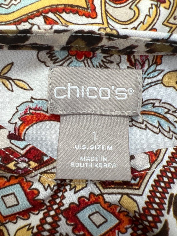 Chico's Womens White/Brown Paisley/Animal Print3/4 Sleeve V-Neck Blouse - 1/US M image 3