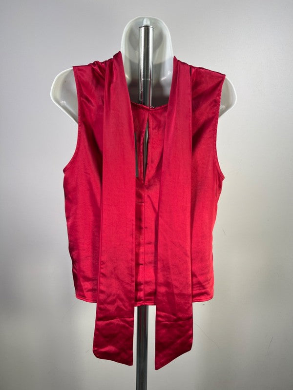 Lulus Women's Red Satin Tie Back Sleeveless Blouse - M image 3