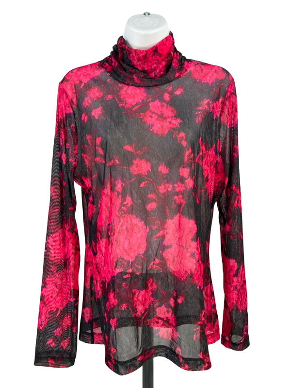 White House Black Market Women's Pink Sheer Long Sleeve Turtleneck Shirt - L