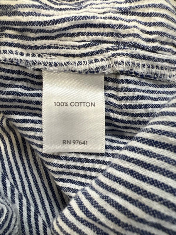 J Jill Women's Blue/White Striped Half Button Up Long Sleeve Blouse - M Petite image 4