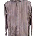 Thomas Dean Men's Purple Striped Long Sleeve Button Up Shirt - L