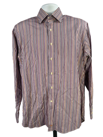 Thomas Dean Men's Purple Striped Long Sleeve Button Up Shirt - L