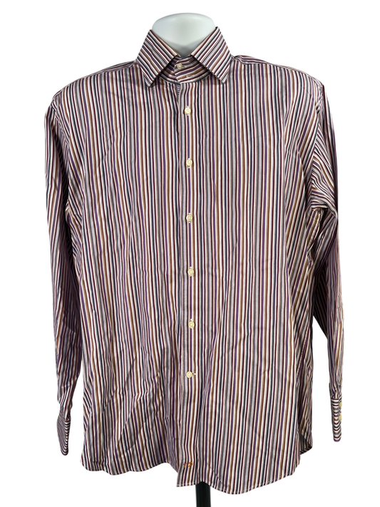 Thomas Dean Men's Purple Striped Long Sleeve Button Up Shirt - L
