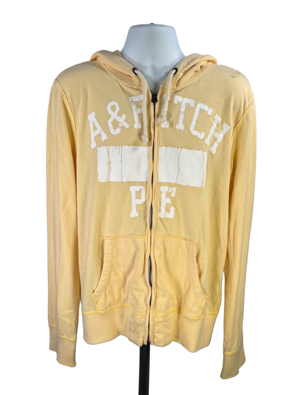 Abercrombie & Fitch Men's Yellow/White Cotton Graphic Zip Up Hooded Jacket - XL