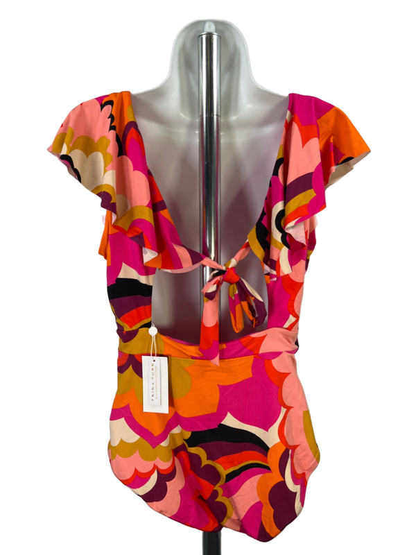 Trina Turk Women's Pink Fan Faire Ruffle Plunge One Piece Swimsuit - 14 image 2