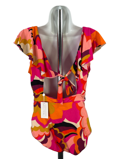 Trina Turk Women's Pink Fan Faire Ruffle Plunge One Piece Swimsuit - 14 image 2