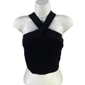 Babaton By Aritzia Women's Black Ribbed Sleeveless Cropped Halter Neck Top - M