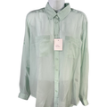 Victoria's Secret Women's Blue Sheer Long Sleeve Button Up Shirt - S