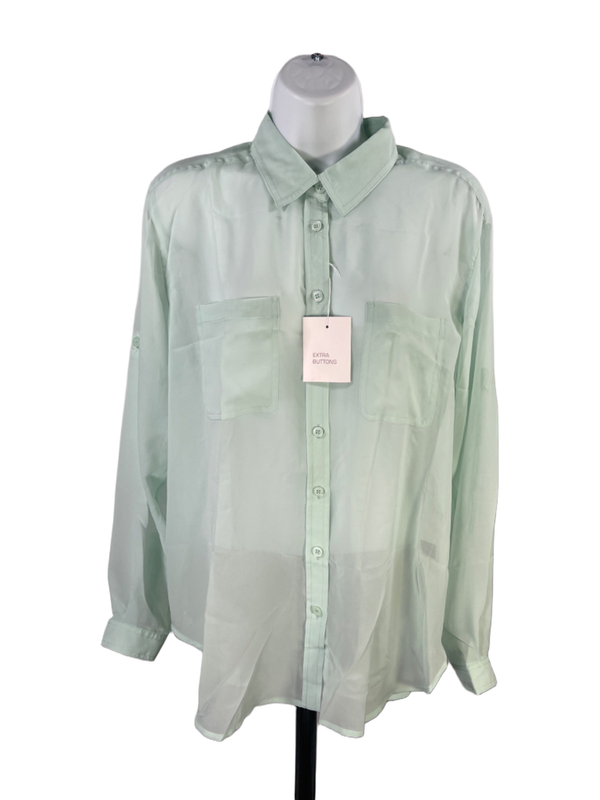 Victoria's Secret Women's Blue Sheer Long Sleeve Button Up Shirt - S