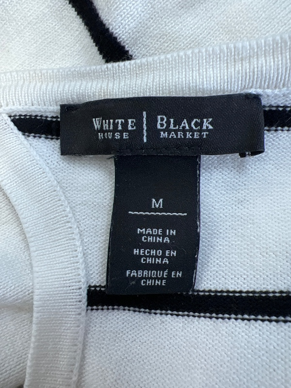 White House Black Market Women's White Striped 3/4 Sleeve Sweater - M image 3