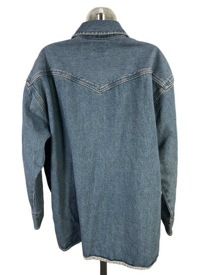 Levi's Women's medium Wash Dylan Oversized Western Snap Button Denim Jacket - L image 2