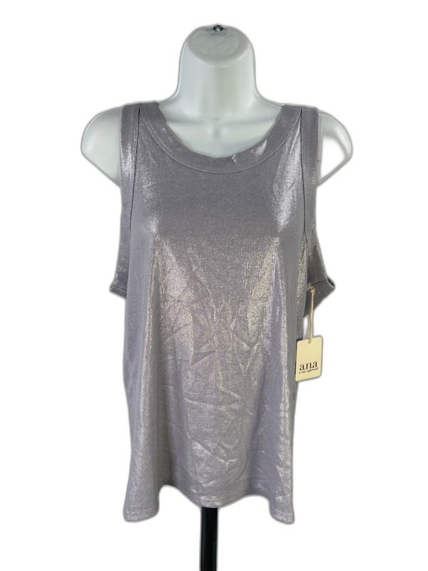 ANA Women's Blue/Gray Metallic Ribbed Casual Tank Top - XXL