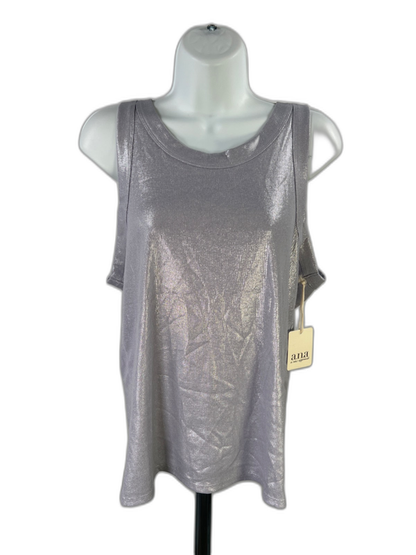 ANA Women's Blue/Gray Metallic Ribbed Casual Tank Top - XXL