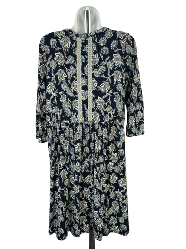 J Jill Women's Blue Floral Elbow Sleeve V Neck Midi Dress - XS image 2