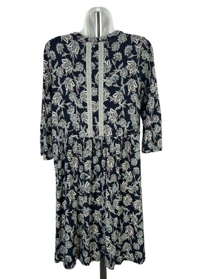 J Jill Women's Blue Floral Elbow Sleeve V Neck Midi Dress - XS image 2