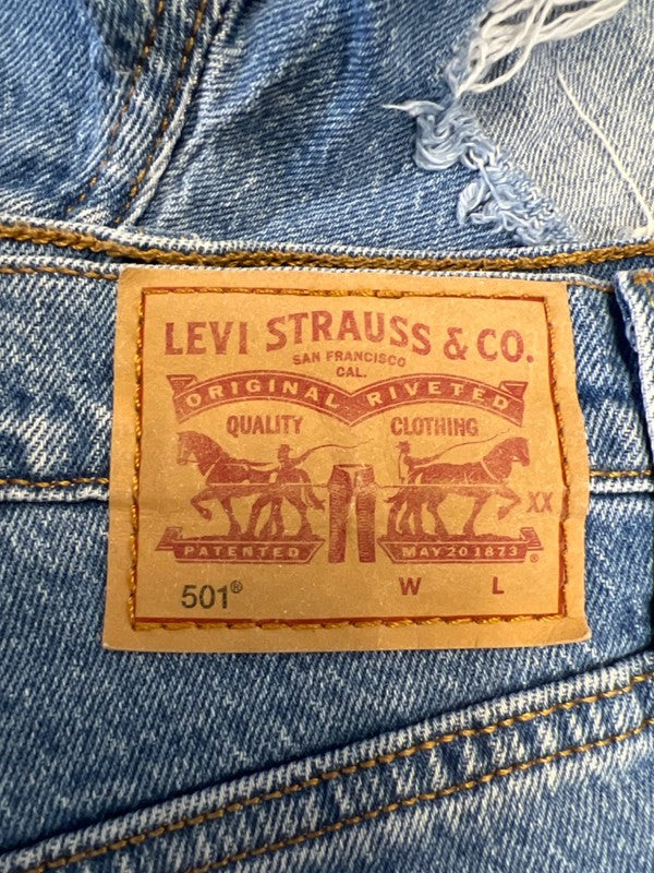 Levi's Women's Medium Wash 501 Original Distressed High Rise Denim Shorts - 28 image 3