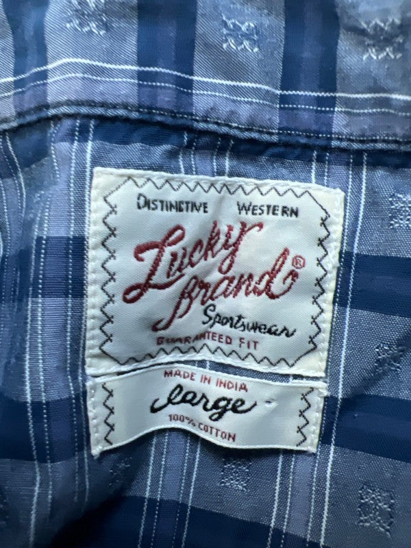 Lucky Brand Men's Blue Plaid Snap Button Up Long Sleeve Shirt - L image 3
