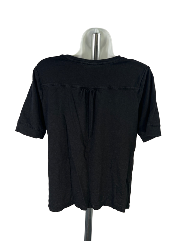 Chico's Women's Black Linen Embroidered Embellished Short Sleeve Shirt - M image 2