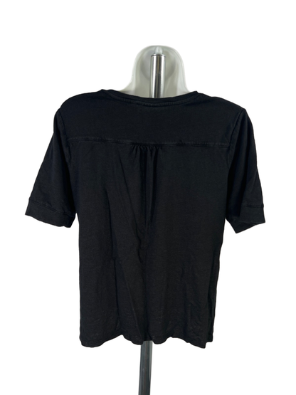 Chico's Women's Black Linen Embroidered Embellished Short Sleeve Shirt - M image 2