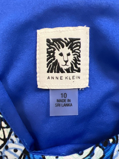 Anne Klein Women's Blue Patterned Lined V Neck Sleeveless Midi Dress - 10 image 3