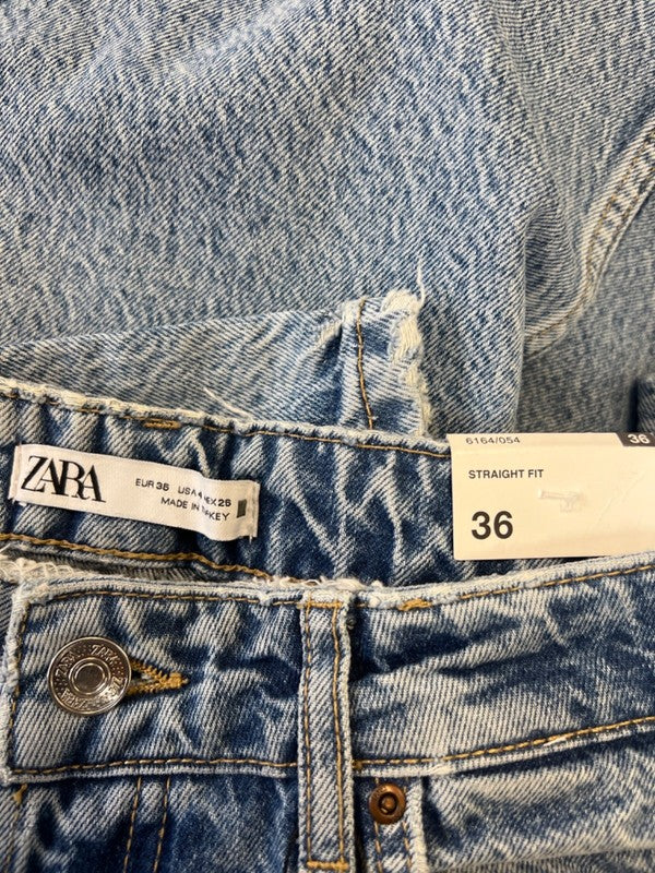 Zara Women's Light Wash Button Fly Straight Leg Mid Rise Ankle Denim Jeans - 4 image 3