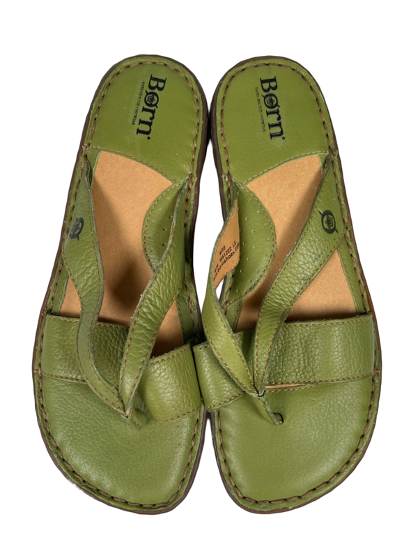 Born Women's Green Leather Open Toe Low Wedge Sandals - 8/39 image 3