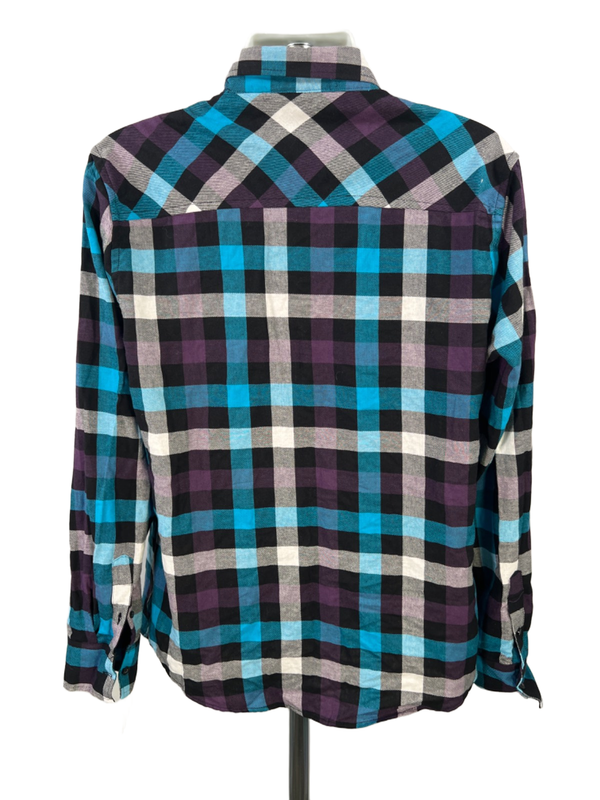 Zoo York Men's Purple/Blue Plaid Long Sleeve Button Up Flannel Shirt - L image 2