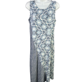 Chico's Women's White/Blue Striped Asymmetrical Sleeveless Midi Dress - 1/US M