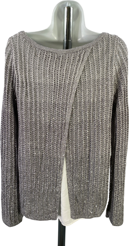 White House Black Market Women’s Gray Sequin Lined Sweater - M image 2