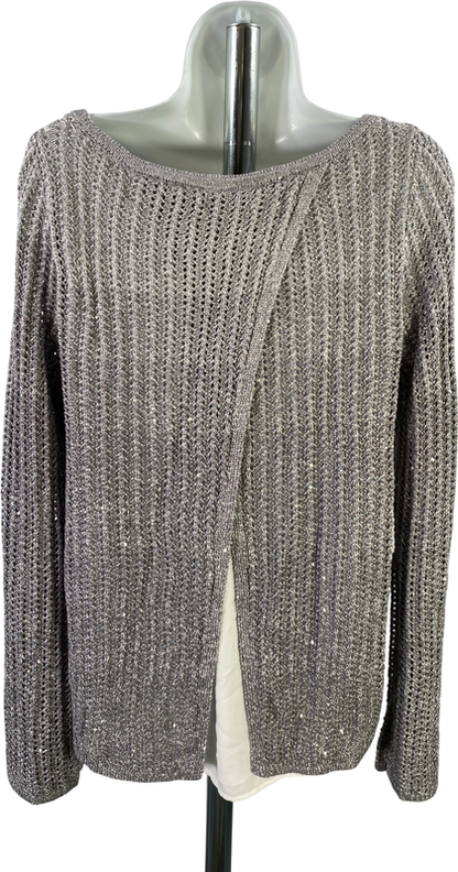 White House Black Market Women’s Gray Sequin Lined Sweater - M image 2