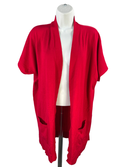 Chico's Women's Red Short Sleeve Open Front Cardigan Sweater - 1/US M