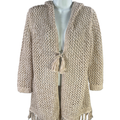 J Jill Women's Beige Open-Weave Open Front Long Sleeve Hooded Cardigan- M Petite