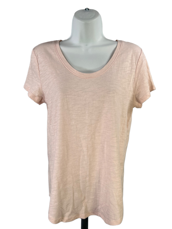 Loft Women's Pink Metallic Scoop Neck Short Sleeve Tee Shirt - XS
