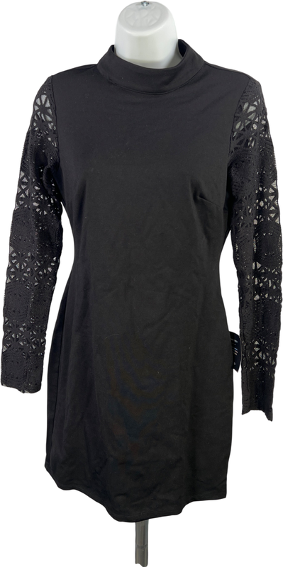 Lulu’s Women’s Black Long Sheer Lace Sleeve Sheath Dress - S