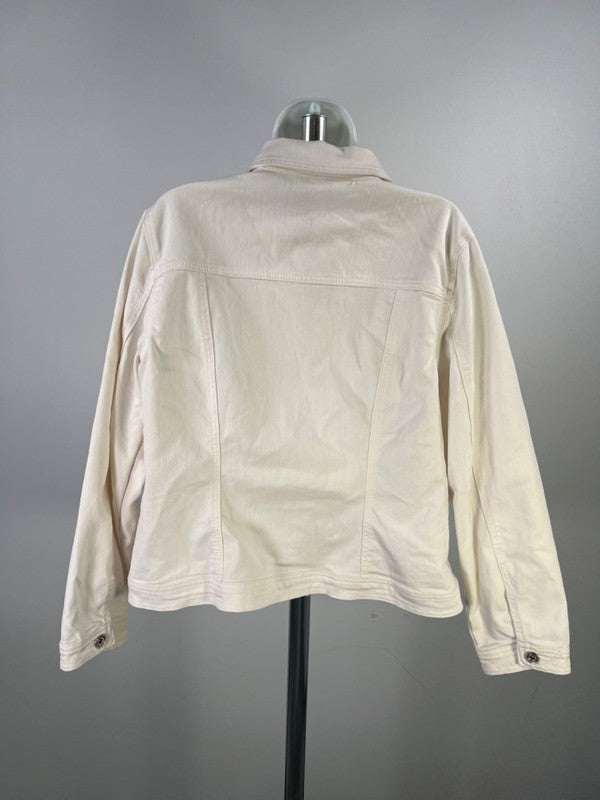 CJ Banks Womens White Rhinestone Front Long Sleeve Button Up Jean Jacket - 14W X image 2