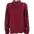 Charter Club Luxury Women's Burgundy 100% Cashmere Beaded Long Sleeve Sweater- L