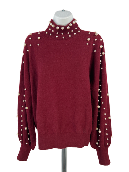 Charter Club Luxury Women's Burgundy 100% Cashmere Beaded Long Sleeve Sweater- L
