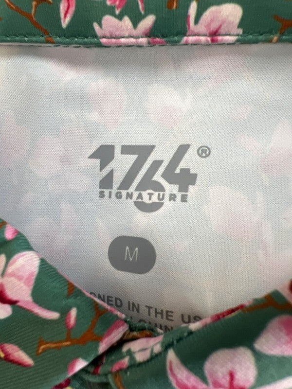 1764 Signature Men's Green/Pink Floral Enola Short Sleeve Polo Golf Shirt - M image 3