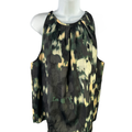 Banana Republic Women's Black/Green Shirred Neck Sleeveless Blouse - L