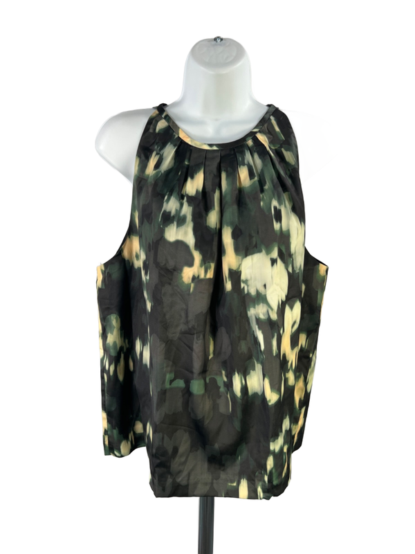 Banana Republic Women's Black/Green Shirred Neck Sleeveless Blouse - L