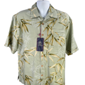 Jamaica Jaxx Men's Green Silk Leaf Print Short Sleeve Button Up Shirt - M