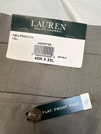 Lauren Ralph Lauren Men's Beige/Gray Plaid Neil Flat Front Dress Pants - 42x32 image 4
