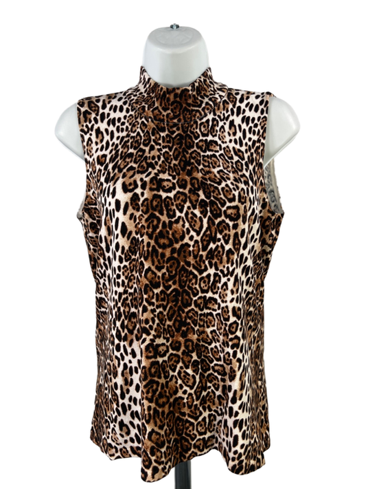 White House Black Market Brown Leopard Print Bow Back Sleeveless Blouse - M