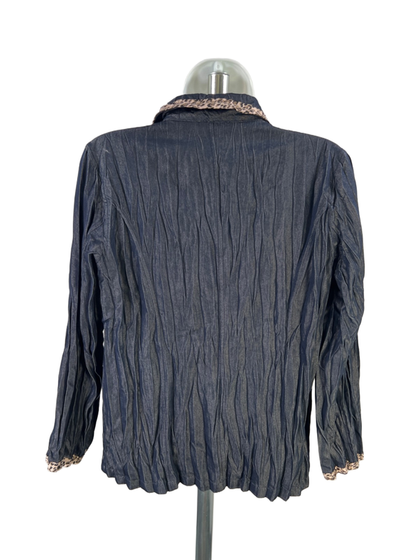 Chico's Women's Blue Metallic Leopard Trim Button Front Blouse - 0/US S image 2