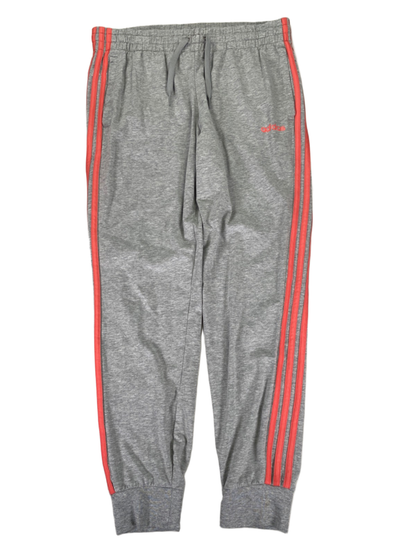 adidas Women's Gray/Pink Striped Drawstring Jogger Sweatpants - M